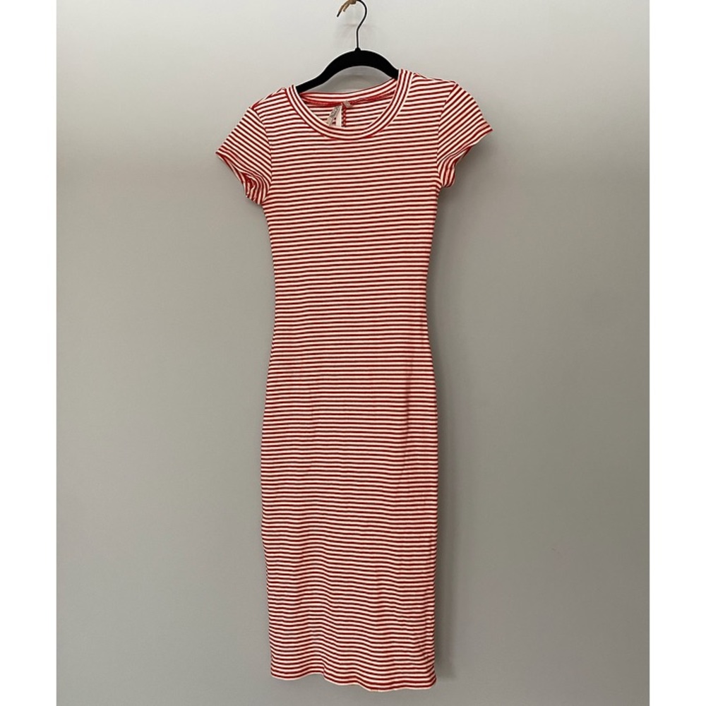 Razzle Dazzle Red+White Striped Midi Bodycon Dress
